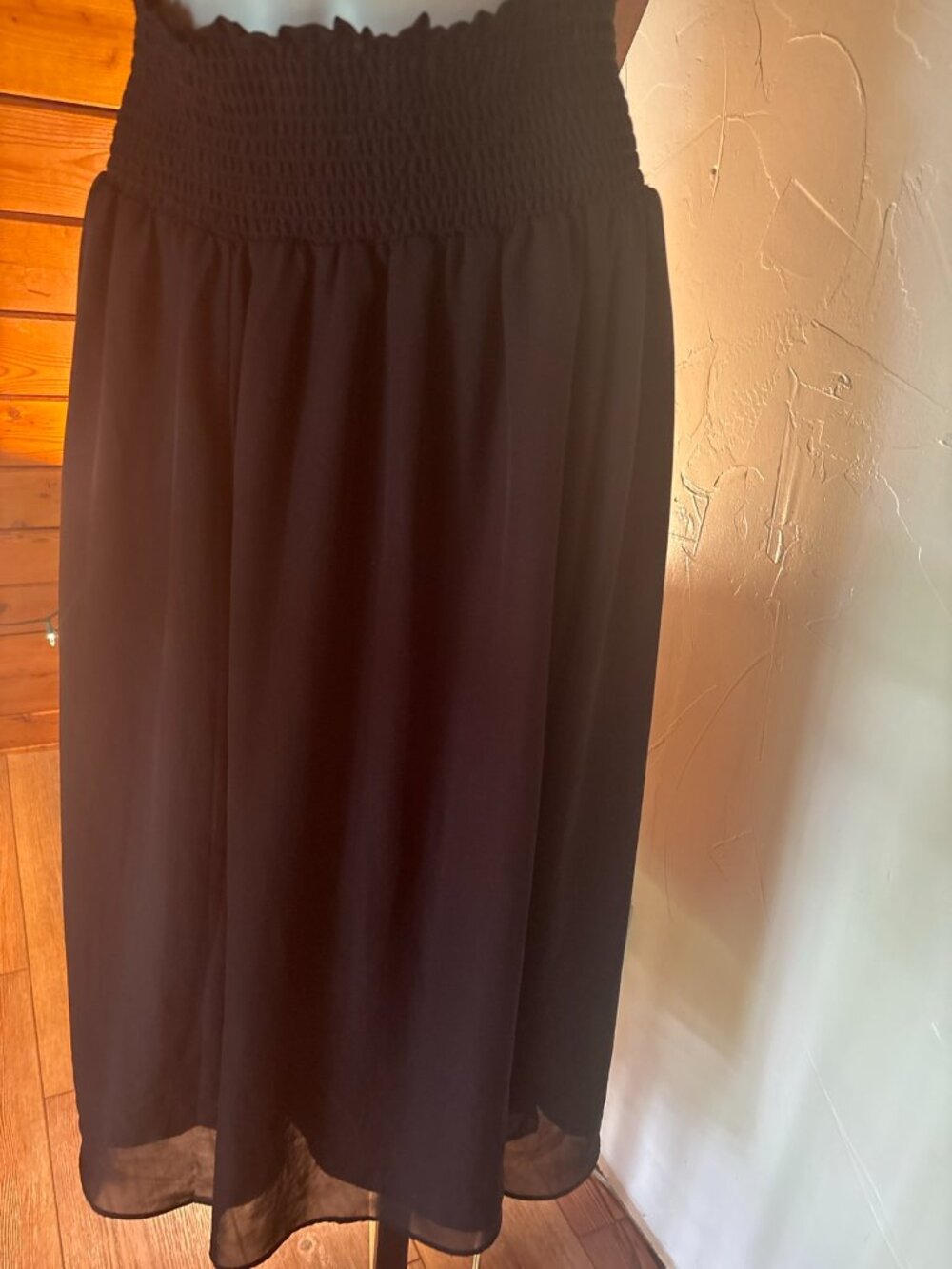 George Black Chiffon Midi Skirt Smocked Waist Boho Cottagecore Romantic Size M